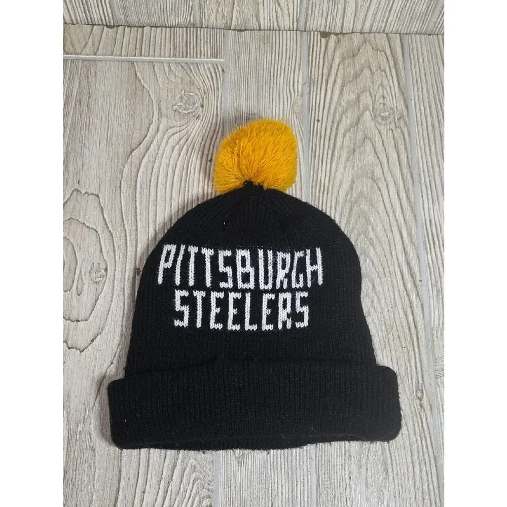 NFL Team Apparel Pittsburgh Steelers Cuffed Knit Beanie With Pom